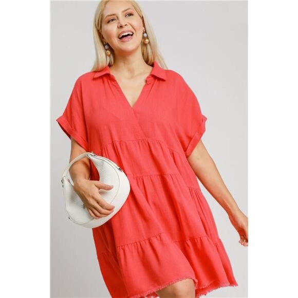 nwt Umgee Full Size‎ Raw Hem Folded Sleeve Tiered Dress Plus Size - Picture 3 of 3